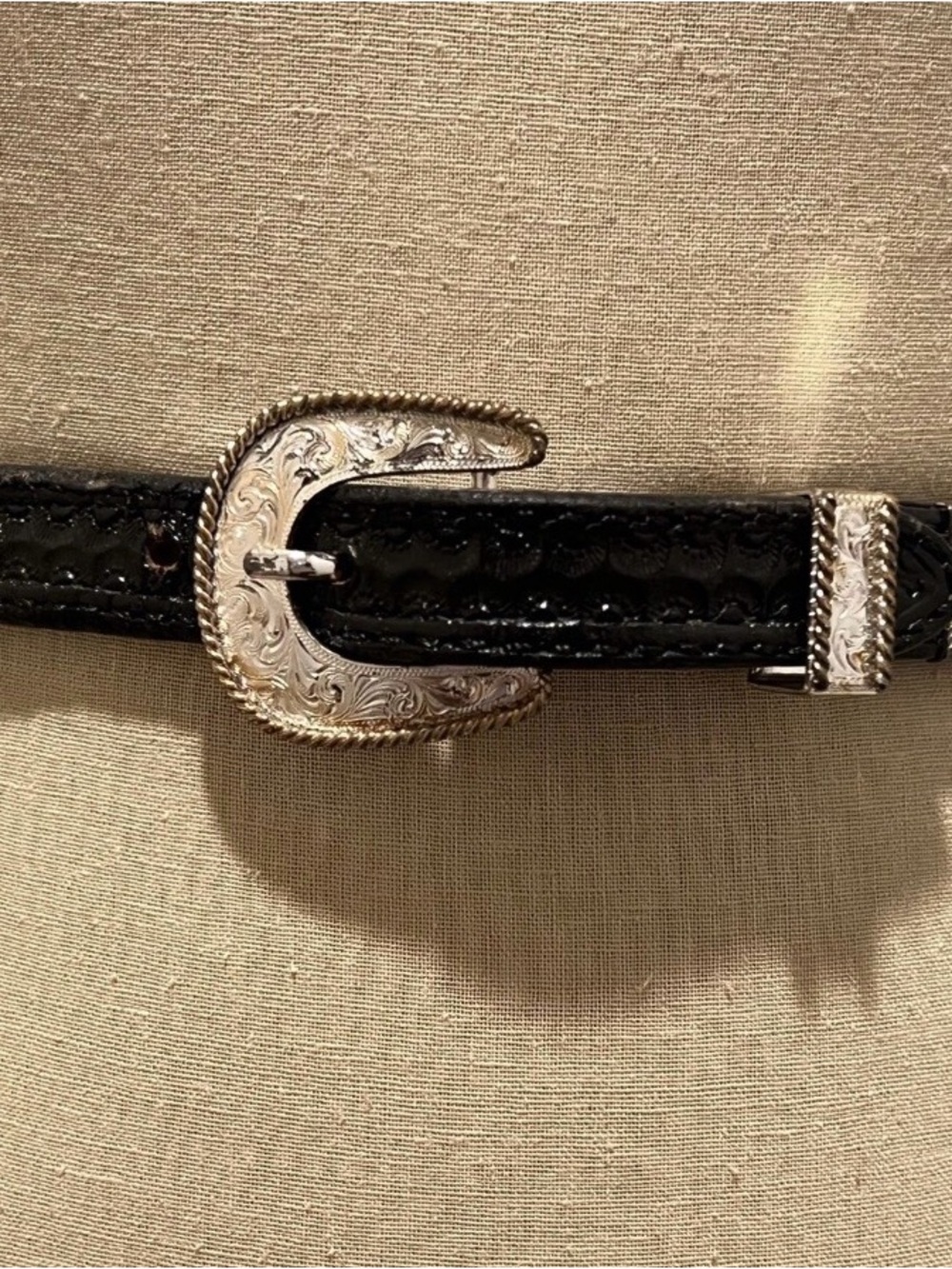 Women's Black Western Leather Belt with Silver Buckle and Conchos Size 21” - 25”